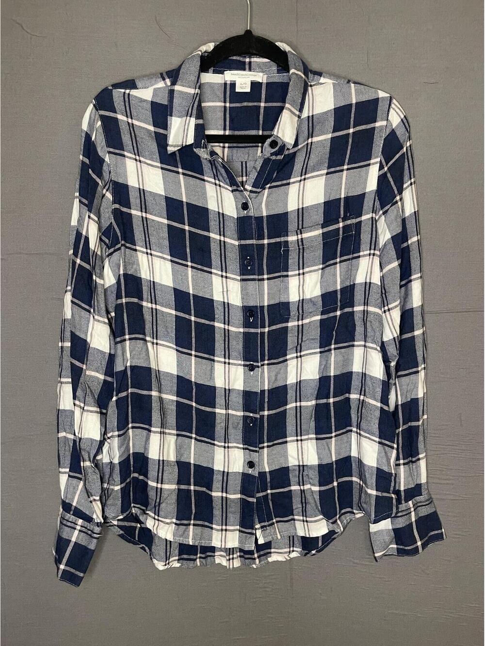 Beachlunchlounge Collection Plaid Button Down Shirt Blue Pink White Women’s L